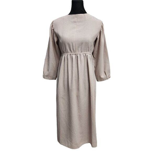 Homemade Amish Mennonite Apron Dress Girl 14 Modest Beige 36 Bust 28 Waist - Picture 2 of 12